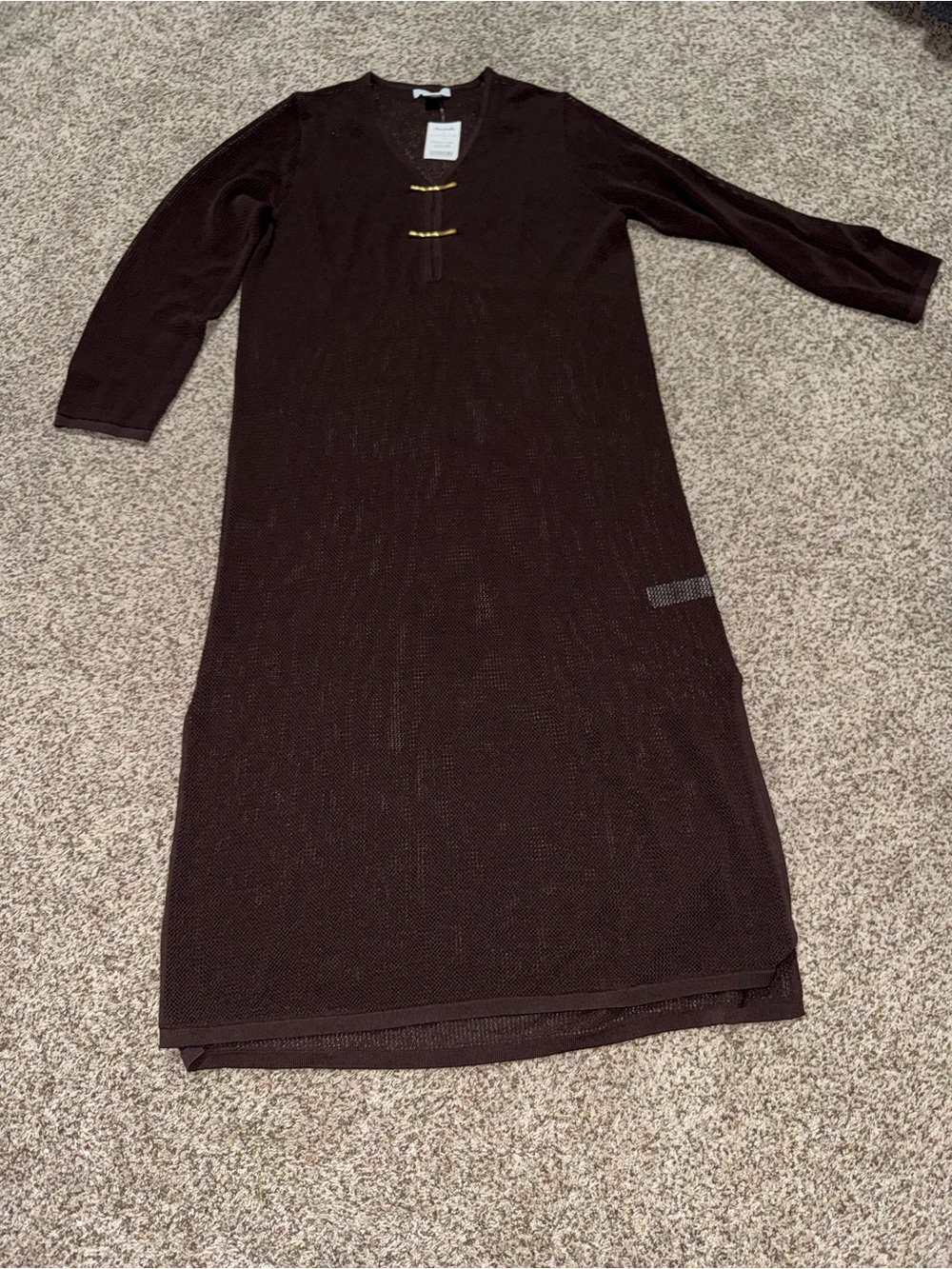 Brown long sleeve swim cover dress with gold New